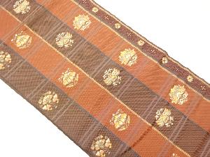 本場筑前博多縞に横段・抽象草花模様織出し名古屋帯